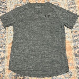 Boys Under Armour Size Large; blue and black shorts, black marbled T-shirt